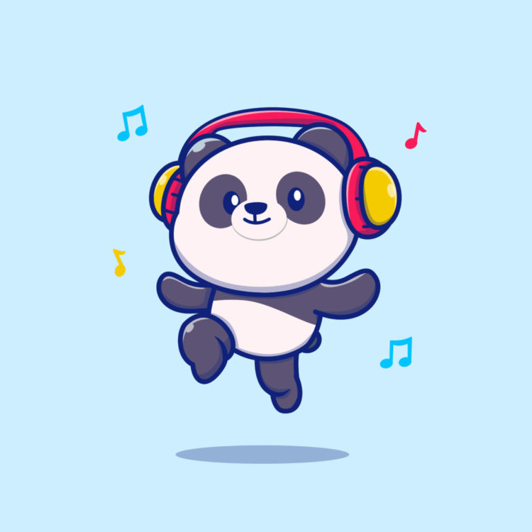 Cute Panda Listening Music With Headphone Cartoon Vector Icon Illustration. Animal Music Icon Concept Isolated Premium Vector. Flat Cartoon Style